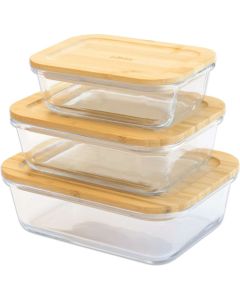 Vershouddoos Rechthoek 1000/650/400 ml met Bamboe Deksel Set van 3 Stuks