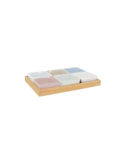 Schalenset met Houten Dienblad Set van 7 Stuks