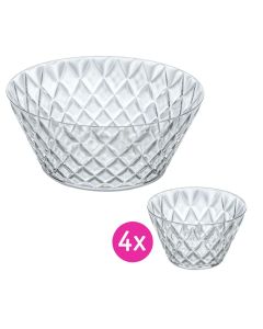 Crystal Saladeschaal 3,5 liter met 4 Schaaltjes