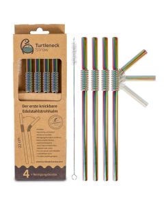 Rietje Buigbaar Roestvrijstaal 22cm Set van 4 Stuks + Schoonmaakborstel