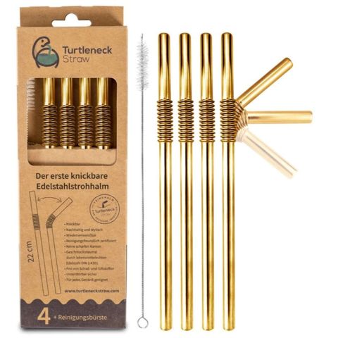 Rietje Buigbaar Roestvrijstaal 22cm Set van 4 Stuks + Schoonmaakborstel