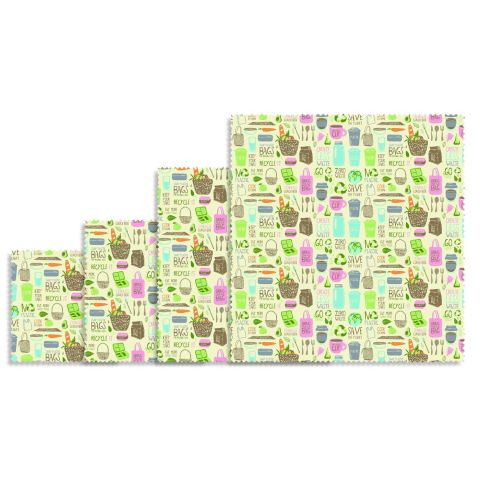Bijenwasdoek Zero Waste Set van 4 Stuks Asorti
