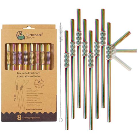 Rietje Buigbaar Roestvrijstaal 22cm Set van 8 Stuks + Schoonmaakborstel