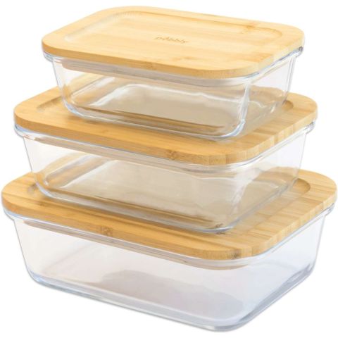 Vershouddoos Rechthoek 1000/650/400 ml met Bamboe Deksel Set van 3 Stuks