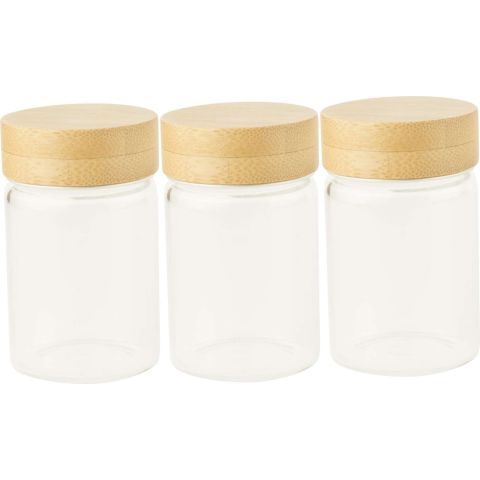 Voorraadpot Rond met Bamboe Deksel Set van 3 Stuks 75 ml