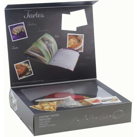 Giftset Tarts 28 cm bakvorm met bakkwast, decoroller en receptenboekje