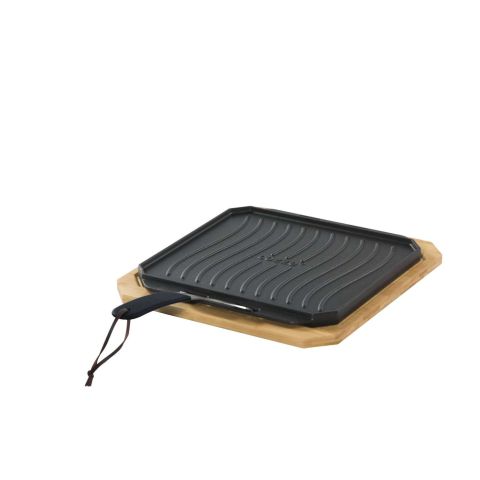 Pan Gietijzer Dubbelzijdig Gebruik met Bamboe Serveerplank 33 cm