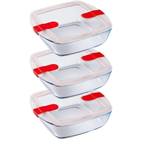 Cook & Heat Schaal Vierkant 1 liter Set van 3 Stuks